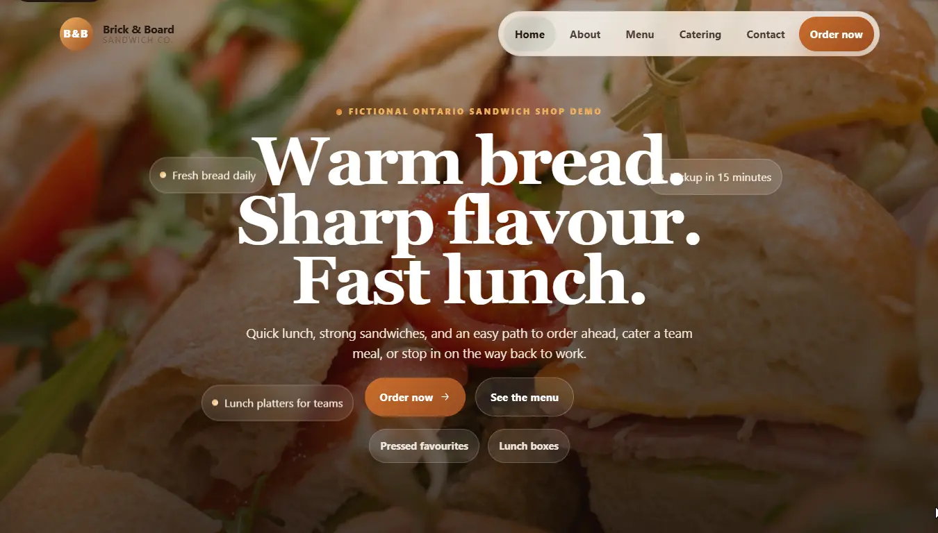 Preview of the Brick and Board Sandwich Co demo website